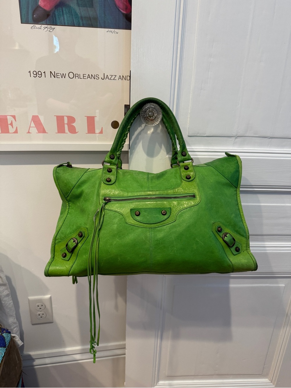 Vintage SS 2005 Balenciaga Motorcycle City Work Bag Apple Green Chèvre Goatskin